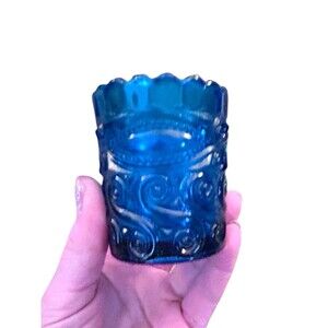 Vtg L.G. Wright Toothpick Holder Cobalt Blue Eye Winker Scroll